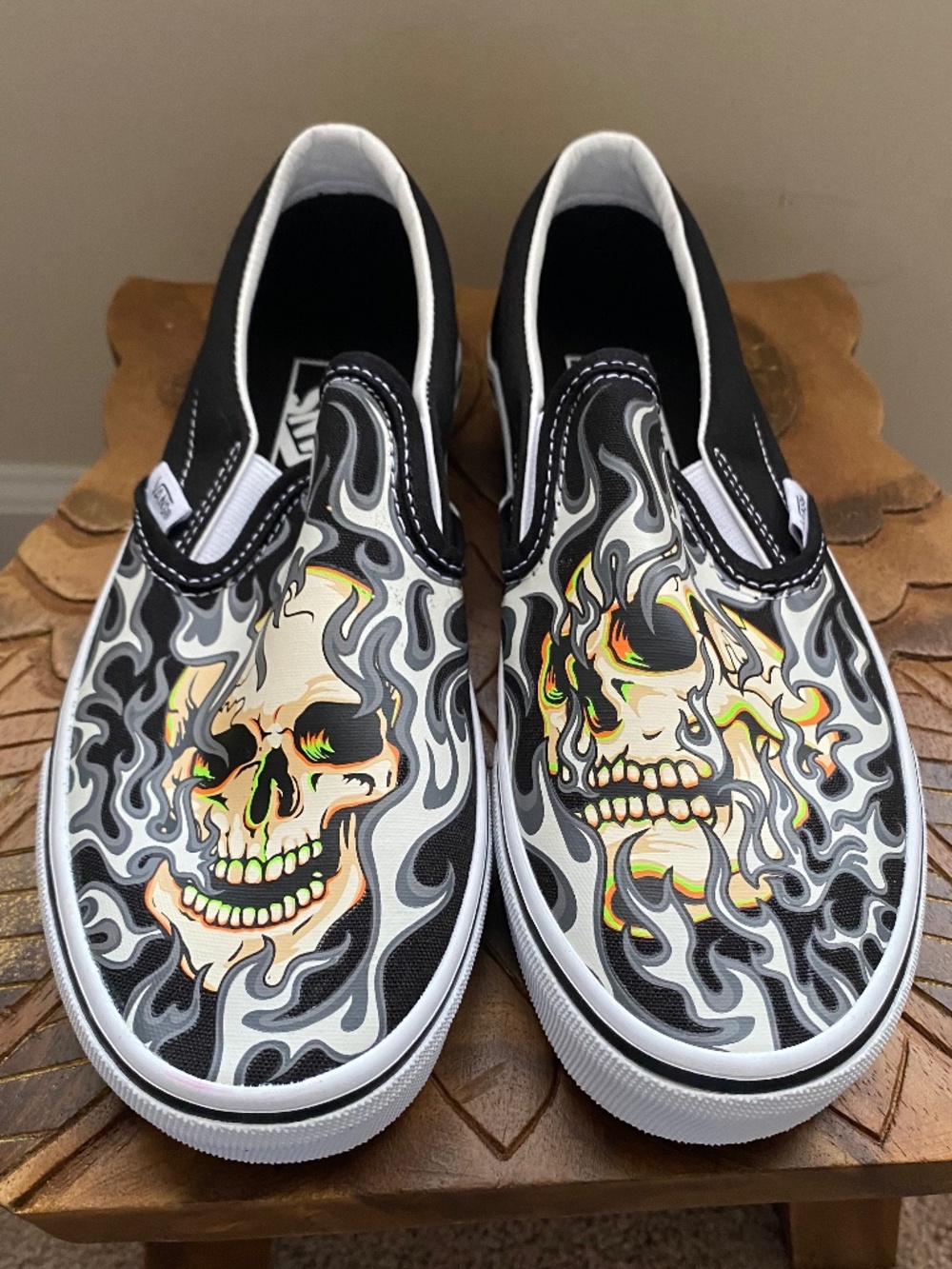 Vans Slip Ons Flame Skull